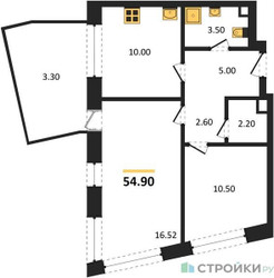 Планировка двухкомнатной(квартира) площадью 54.9 квадратных метров в ЖК “ЖК Ракурс”