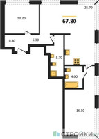 Планировка двухкомнатной(квартира) площадью 67.8 квадратных метров в “Акценты”