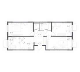 Планировка трехкомнатной(квартира) площадью 80.14 квадратных метров в ЖК “ЖК Мытищи Парк”