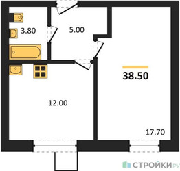 Планировка однокомнатной(квартира) площадью 38.5 квадратных метров в ЖК “ЖК Лесная Отрада”