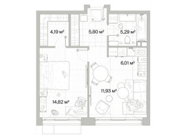 Планировка однокомнатной(квартира) площадью 48.04 квадратных метров в “Архитектурный проект Мыс”