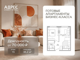 Планировка двухкомнатной(апартаменты) площадью 35.2 квадратных метров в ЖК “Инвест-отель Адрес”