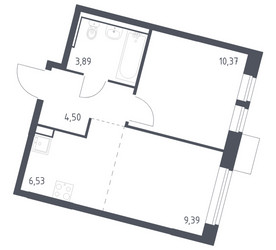Планировка однокомнатной(квартира) площадью 34.68 квадратных метров в ЖК “ЖК Молжаниново”