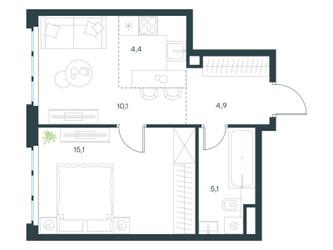 Планировка двухкомнатной(квартира) площадью 39.6 квадратных метров в ЖК “ЖК Level Южнопортовая”