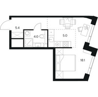 Планировка студии(квартира) площадью 32.5 квадратных метров в “ЖК Нексус от Аквилон”