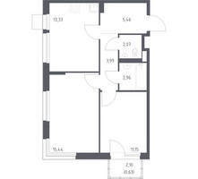 Планировка двухкомнатной(квартира) площадью 55.03 квадратных метров в “ЖК Новое Внуково”