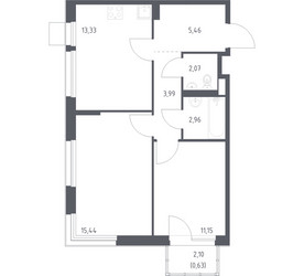 Планировка двухкомнатной(квартира) площадью 55.03 квадратных метров в ЖК “ЖК Новое Внуково”
