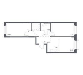 Планировка двухкомнатной(квартира) площадью 59.65 квадратных метров в ЖК “ЖК Новое Внуково”