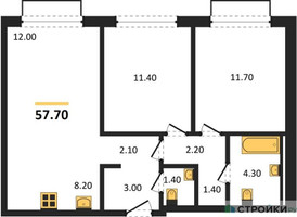 Планировка двухкомнатной(квартира) площадью 57.7 квадратных метров в “ЖК Равновесие”