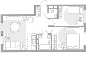 Планировка трехкомнатной(квартира) площадью 59.18 квадратных метров в “ЖК Аникеевский”