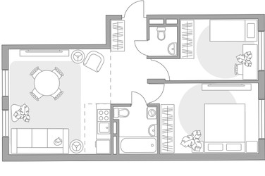 Планировка трехкомнатной(квартира) площадью 59.18 квадратных метров в ЖК “ЖК Аникеевский”