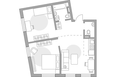 Планировка трехкомнатной(квартира) площадью 59.56 квадратных метров в ЖК “ЖК Аникеевский”