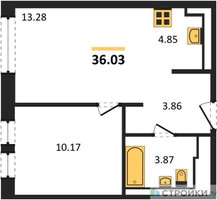 Планировка однокомнатной(квартира) площадью 36.03 квадратных метров в “ЖК Квартал Авиаторов”