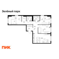 Планировка трехкомнатной(квартира) площадью 95.1 квадратных метров в “ЖК Зеленый парк”