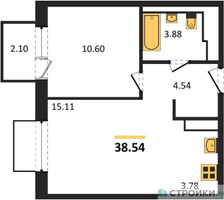 Планировка однокомнатной(квартира) площадью 38.54 квадратных метров в “ЖК Томилино Парк”