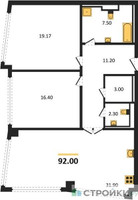 Планировка двухкомнатной(квартира) площадью 92 квадратных метров в “ЖК High Life (Хай Лайф)”