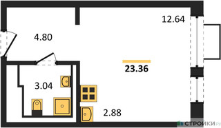 Планировка студии(квартира) площадью 23.36 квадратных метров в “ЖК Новое Видное”