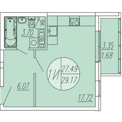 Планировка студии(квартира) площадью 29.17 квадратных метров в ЖК “ЖК Шолохово”
