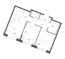 Планировка двухкомнатной(квартира) площадью 52.68 квадратных метров в “ЖК Квартал Западный”