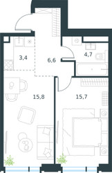 Планировка двухкомнатной(квартира) площадью 46.2 квадратных метров в ЖК “ЖК Level Академическая”