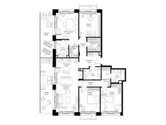 Планировка 4+ комнатной(квартира) площадью 143.73 квадратных метров в ЖК “Архитектурный проект Мыс”