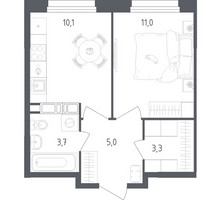Планировка однокомнатной(квартира) площадью 33.1 квадратных метров в “ЖК Ольховый Квартал”