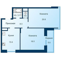 Планировка двухкомнатной(квартира) площадью 66.7 квадратных метров в “ЖК Эдельвейс (Первомайское)”
