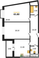 Планировка двухкомнатной(квартира) площадью 65.8 квадратных метров в “ЖК Римский”