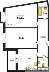 Планировка двухкомнатной(квартира) площадью 65.8 квадратных метров в ЖК “ЖК Римский”