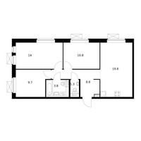 Планировка трехкомнатной(квартира) площадью 68.2 квадратных метров в “ЖК Зеленый парк”