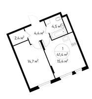 Планировка однокомнатной(квартира) площадью 41.4 квадратных метров в “ЖК Переделкино Ближнее”