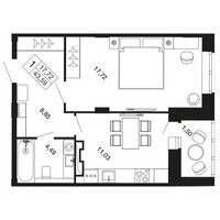 Планировка однокомнатной(квартира) площадью 43.6 квадратных метров в “ЖК Времена года”