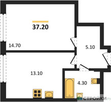 Планировка однокомнатной(квартира) площадью 37.2 квадратных метров в “ЖК Шагал”