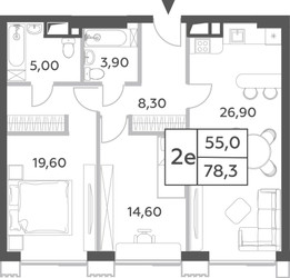 Планировка трехкомнатной(квартира) площадью 78.3 квадратных метров в ЖК “ЖК Will Towers (Вилл Тауэрс)”