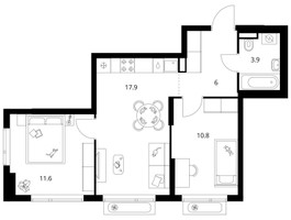Планировка двухкомнатной(квартира) площадью 50.2 квадратных метров в “ЖК Зеленый парк”