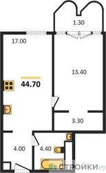 Планировка однокомнатной(квартира) площадью 45 квадратных метров в ЖК “ЖК Союз (СВАО)”