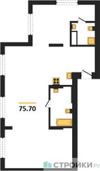 Планировка двухкомнатной(квартира) площадью 75.7 квадратных метров в ЖК “ЖК Первый квартал”