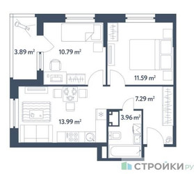 Планировка двухкомнатной(квартира) площадью 49.57 квадратных метров в ЖК “ЖК Светлый мир Станция Л”