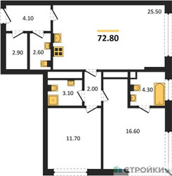 Планировка двухкомнатной(квартира) площадью 72.8 квадратных метров в ЖК “ЖК АЛИА”