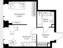 Планировка однокомнатной(квартира) площадью 35.85 квадратных метров в “Мультиквартал СИТИДЗЕН”
