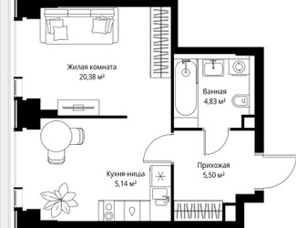 Планировка однокомнатной(квартира) площадью 35.85 квадратных метров в ЖК “Мультиквартал СИТИДЗЕН”