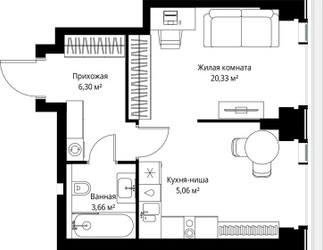 Планировка однокомнатной(квартира) площадью 35.35 квадратных метров в ЖК “Мультиквартал СИТИДЗЕН”
