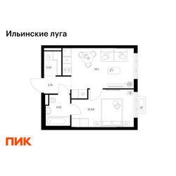 Планировка однокомнатной(квартира) площадью 32.33 квадратных метров в ЖК “ЖК Ильинские луга”