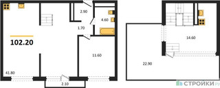 Планировка однокомнатной(квартира) площадью 102.2 квадратных метров в “ЖК Первый квартал”