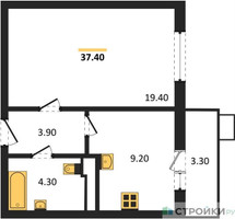 Планировка однокомнатной(квартира) площадью 38.4 квадратных метров в “ЖК Пироговская Ривьера”