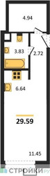 Планировка студии(апартаменты) площадью 29.59 квадратных метров в “ЖК N’ICE LOFT (Найс Лофт)”