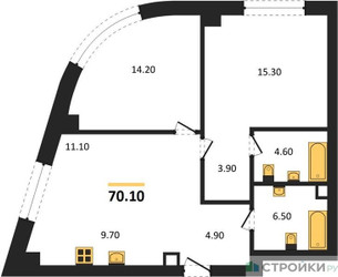 Планировка двухкомнатной(квартира) площадью 70.1 квадратных метров в ЖК “ЖК Родина Парк”