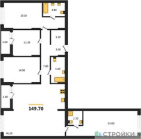 Планировка 4+ комнатной(квартира) площадью 149.7 квадратных метров в “ЖК Первый квартал”