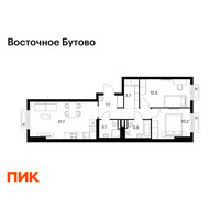 Планировка двухкомнатной(квартира) площадью 62.8 квадратных метров в “ЖК Восточное Бутово”
