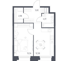 Планировка однокомнатной(апартаменты) площадью 38.73 квадратных метров в “ЖК Апарт-отель Тропарево парк”
